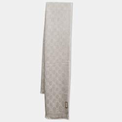 Gucci Grey GG Jacquard Woo Knit Scarf 