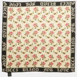 Gucci Cream Floral Print Silk Blind For Love Scarf 