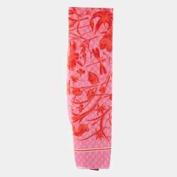 Pre Owned Gucci Pink Floral GG Cotton Scarf