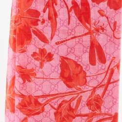 Pre Owned Gucci Pink Floral GG Cotton Scarf