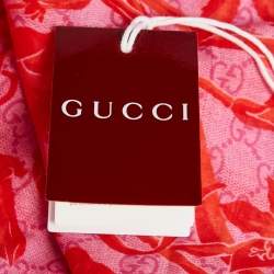 Pre Owned Gucci Pink Floral GG Cotton Scarf