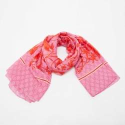 Pre Owned Gucci Pink Floral GG Cotton Scarf
