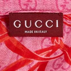 Pre Owned Gucci Pink Floral GG Cotton Scarf