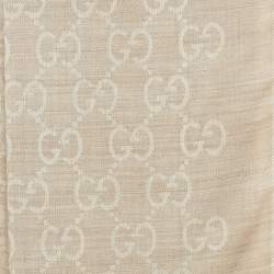 Pre Owned Gucci Beige GG Jacquard Wool & Silk Shawl 