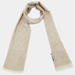 Pre Owned Gucci Beige GG Jacquard Wool & Silk Shawl 