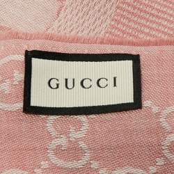 Pre Owned Gucci Pink GG Jacquard Wool & Silk Scarf