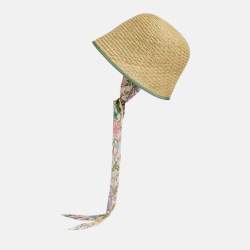 Pre Owned Gucci Brown Straw Ribbon Cloche Hat M