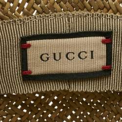 Pre Owned Gucci Brown Straw Ribbon Cloche Hat M