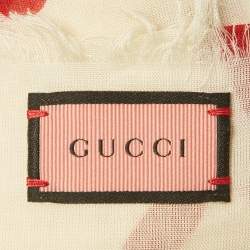 Pre Owned Gucci Cream & Red GG Ghost Print Modal & Silk Blend Scarf 