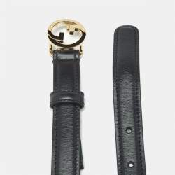 Pre Owned Gucci Black Leather Blondie Slim Belt 75 CM
