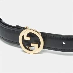 Pre Owned Gucci Black Leather Blondie Slim Belt 75 CM