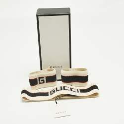 Pre Owned Gucci Beige Logo Stripe Sports Headband & Wristbands Set S