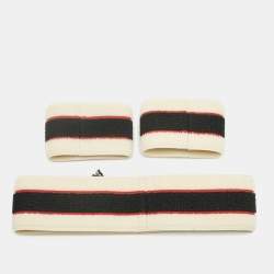 Pre Owned Gucci Beige Logo Stripe Sports Headband & Wristbands Set S