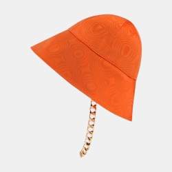 Pre Owned Gucci Orange Viscose Chain Detail Bucket Hat M