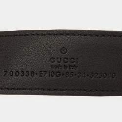 مملوكة مسبقًا حزام غوتشي إبزيم جلد منقوش بتأثير جلد التمساح أسود 85 سم