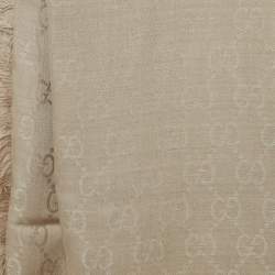 مملوكة مسبقًا وشاح غوتشي جي جي جاكارد صوف مزيج بيج مربع