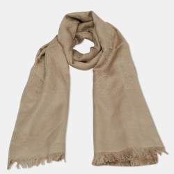 مملوكة مسبقًا وشاح غوتشي جي جي جاكارد صوف مزيج بيج مربع