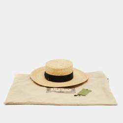 Pre Owned Gucci Beige Grosgrain Detail Straw Hat S