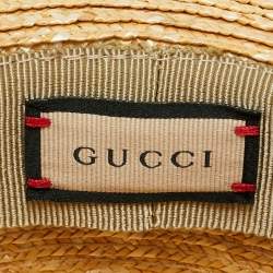 Pre Owned Gucci Beige Grosgrain Detail Straw Hat S