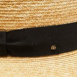 Pre Owned Gucci Beige Grosgrain Detail Straw Hat S