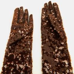 Pre Owned Gucci Brown Eveline Sequined Gloves S/7