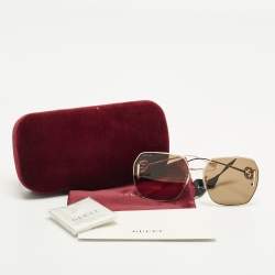 Pre Owned نظارة شمسية غوتشي بني/ذهبي GG1207SA متشابكة G عريضة