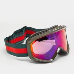 Pre Owned Gucci Green/Iridescent GG Web Ski Goggles