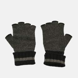 Pre Owned قفازات غوتشي بدون أصابع رمادي/أسود GG كشمير مقاس متوسط - ميديم
