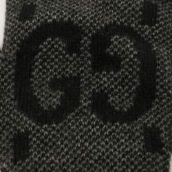 Pre Owned قفازات غوتشي بدون أصابع رمادي/أسود GG كشمير مقاس متوسط - ميديم