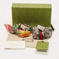 Pre Owned رباط شعر غوتشي من الحرير بنقشة GG باللون البيج/إيبوني مجموعة من 2