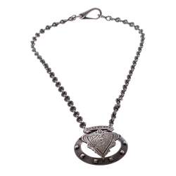Pre Owned Gucci Horse Ascot Crest Motif Silver Pendant Necklace