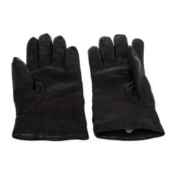 Gucci Black Leather Crystal Patch Gloves Size S