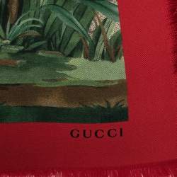 Pre Owned Gucci Red & Beige Tian Silk Square Scarf