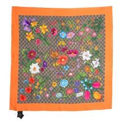 Pre Owned وشاح غوتشي حرير طباعة زهور جي جي برتقالي