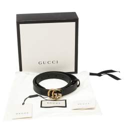Pre Owned حزام غوتشي رفيع جي مزدوج جلد أسود 90 سم