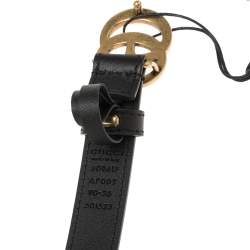 Pre Owned حزام غوتشي رفيع جي مزدوج جلد أسود 90 سم