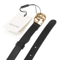 Pre Owned حزام غوتشي رفيع جي مزدوج جلد أسود 90 سم