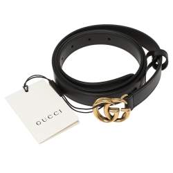 Pre Owned حزام غوتشي رفيع جي مزدوج جلد أسود 90 سم