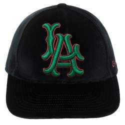 Pre Owned Gucci x Mlb Navy Velvet 'LA Angels' Motif Baseball Cap