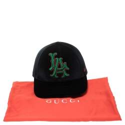Pre Owned Gucci x Mlb Navy Velvet 'LA Angels' Motif Baseball Cap
