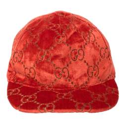 Pre Owned Gucci Red GG Velvet Baseball Cap M