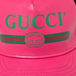 Pre Owned Gucci Pink/Black Leather and Nylon Logo Baseball Cap S