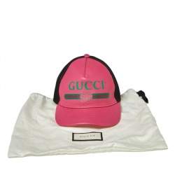 مملوكة مسبقًا Gucci Pink Leather Logo Baseball Cap M