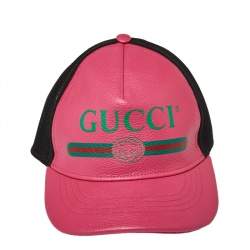مملوكة مسبقًا Gucci Pink Leather Logo Baseball Cap M