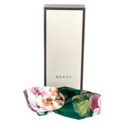 Pre Owned Gucci Green Blooms Print Silk Headband