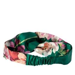 Pre Owned Gucci Green Blooms Print Silk Headband