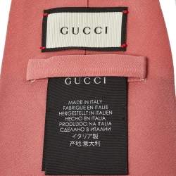Gucci Pink Embroidered Pineapple Detail Silk Tie