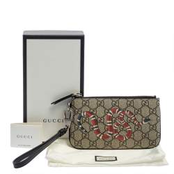 Pre Owned Gucci Beige GG Supreme Canvas Kingsnake Print iPhone Pouch