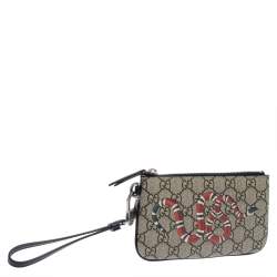 Pre Owned Gucci Beige GG Supreme Canvas Kingsnake Print iPhone Pouch