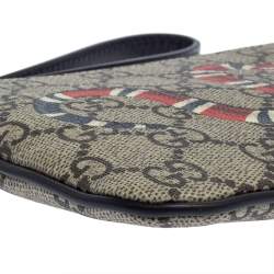 Pre Owned Gucci Beige GG Supreme Canvas Kingsnake Print iPhone Pouch